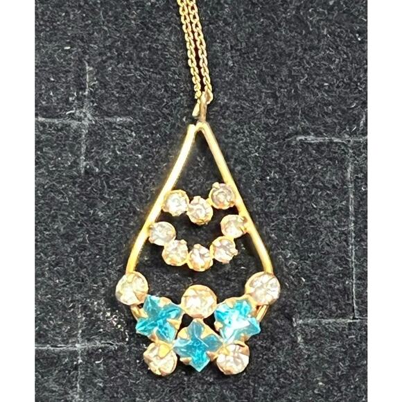 Vintage 1/20 12K GF Necklace Floral Rhinestone Pendant Gold Filled Chain - Picture 1 of 8